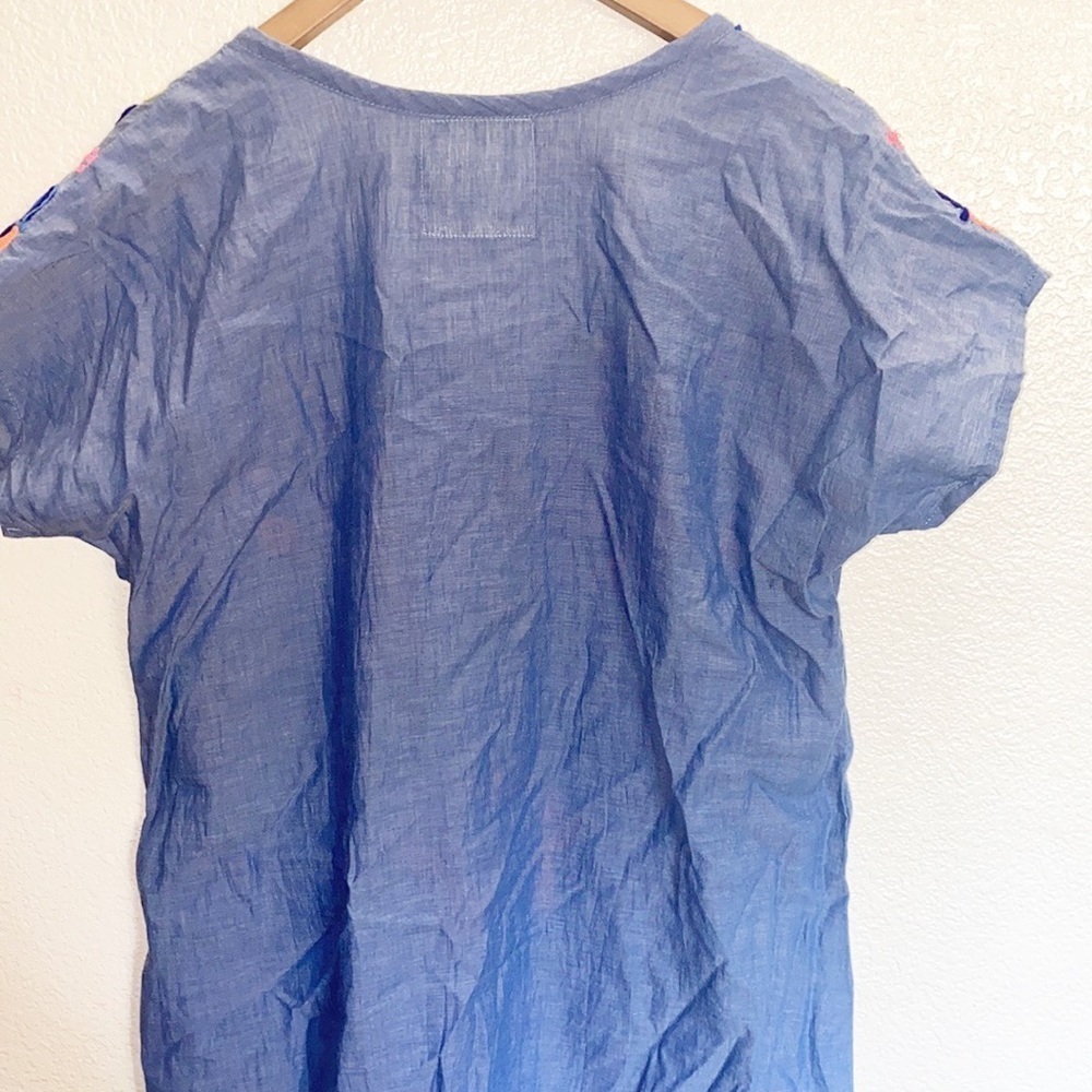 Lulalife Cotton Blue Colorful Embroidered Mini Short Sleeve Summer Dress - Picture 9 of 11